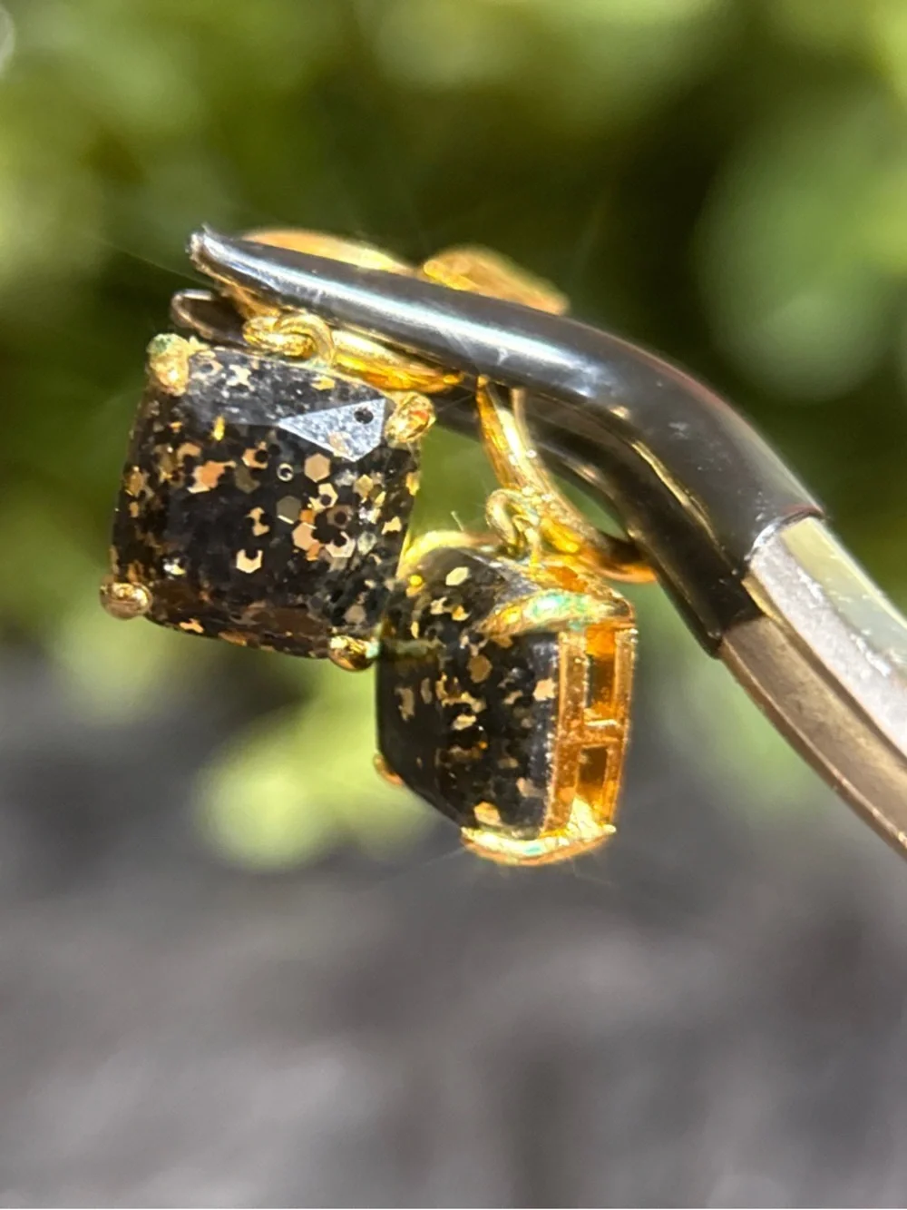 Kate Spade Gold Hoop Earrings with Black and Gold Glitter‎ Drops